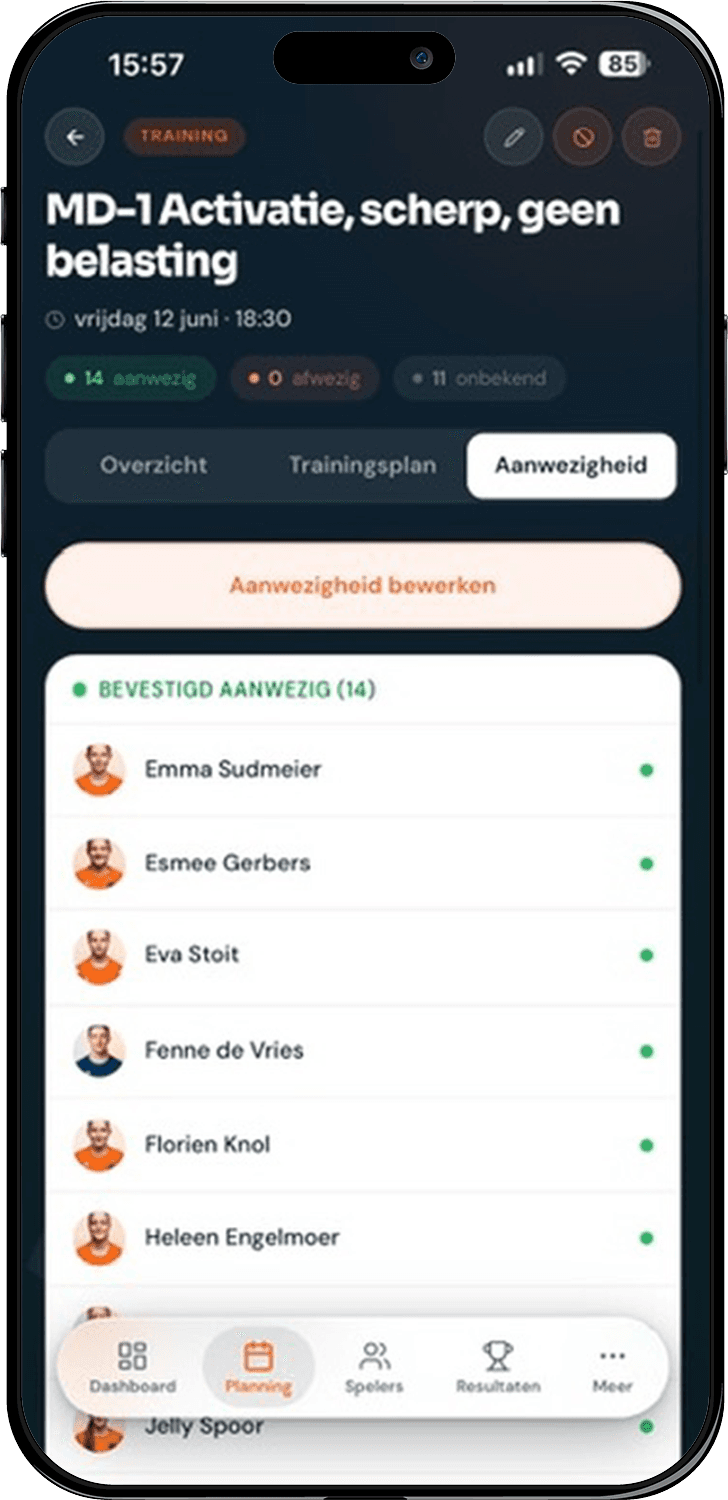 Training en aanwezigheid in de Nankaro app