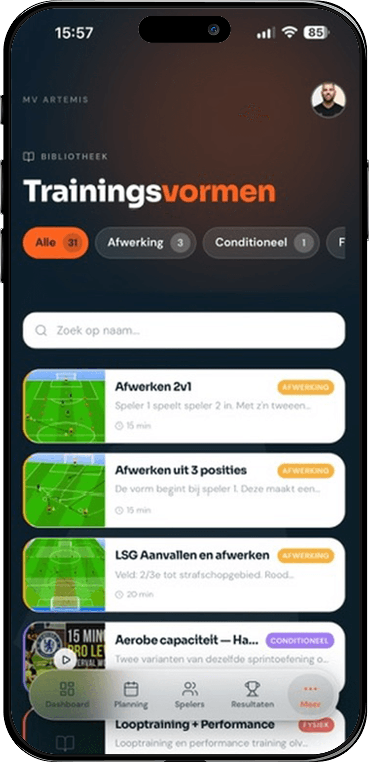 Trainingsvormen scherm in Nankaro
